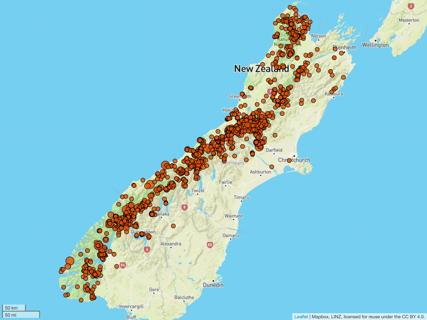 Map of more than 3500 sightings in the database so far